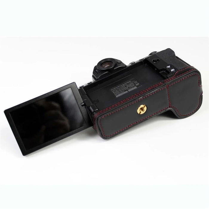 PU Leather Camera Half Case Bottom Cover with Battery Opening for Fujifilm X-S10 - Black - 3