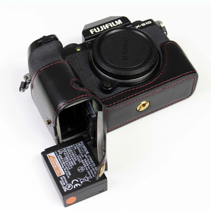 PU Leather Camera Half Case Bottom Cover with Battery Opening for Fujifilm X-S10 - Black - 4