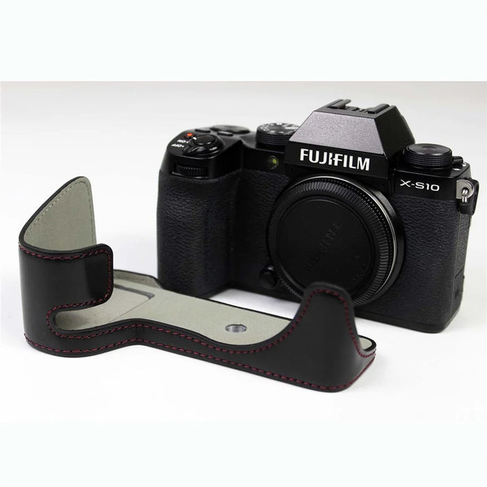 PU Leather Camera Half Case Bottom Cover with Battery Opening for Fujifilm X-S10 - Black - 5