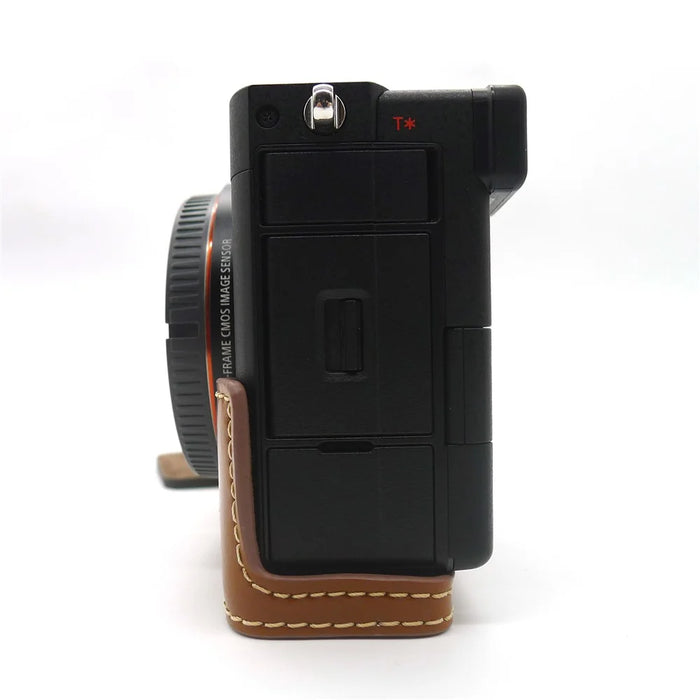 Camera Half Case PU Leather Bottom Protective Cover with Battery Opening for Sony A7C - Brown - 3