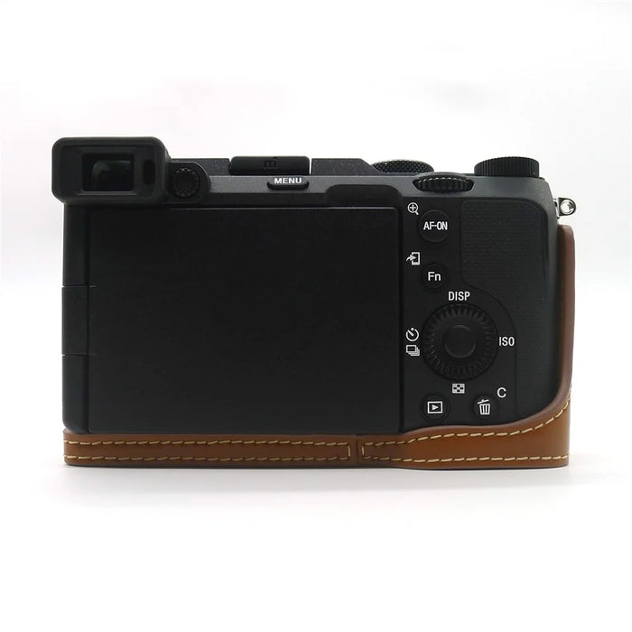 Camera Half Case PU Leather Bottom Protective Cover with Battery Opening for Sony A7C - Brown - 4