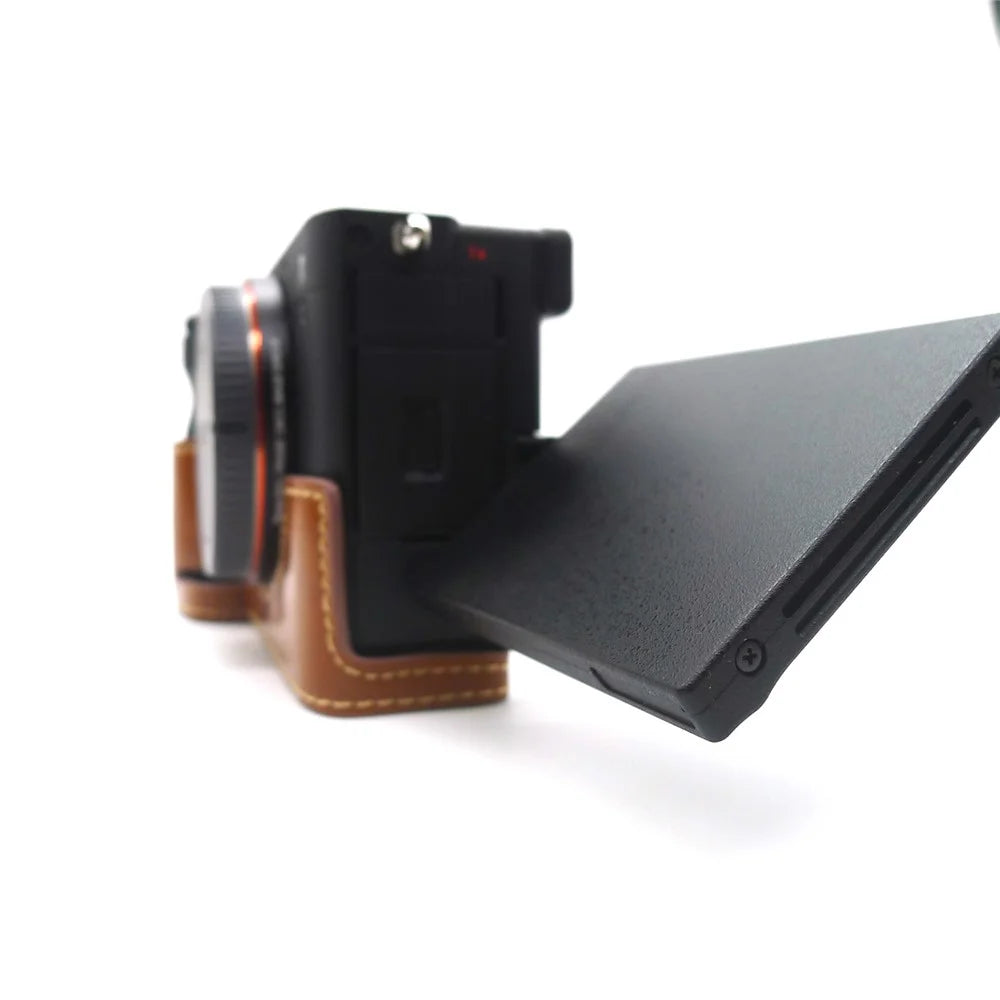 Camera Half Case PU Leather Bottom Protective Cover with Battery Opening for Sony A7C - Brown - 5