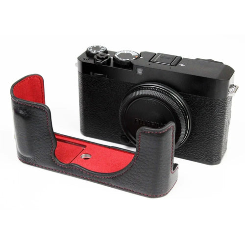 Genuine Leather Camera Bag Bottom Case Half Body Cover Protector with Battery Opening for Fuji X-E4 - Black - 1