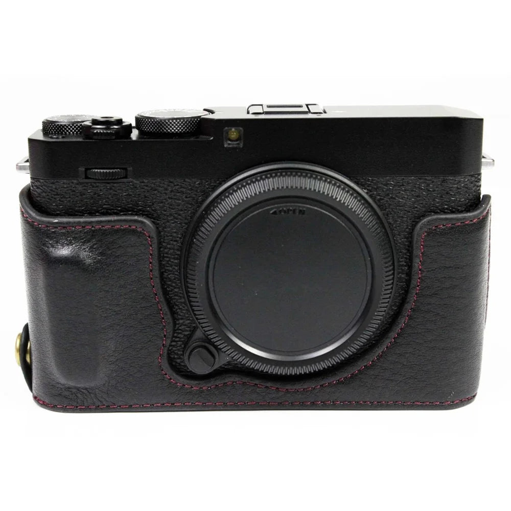 Genuine Leather Camera Bag Bottom Case Half Body Cover Protector with Battery Opening for Fuji X-E4 - Black - 2