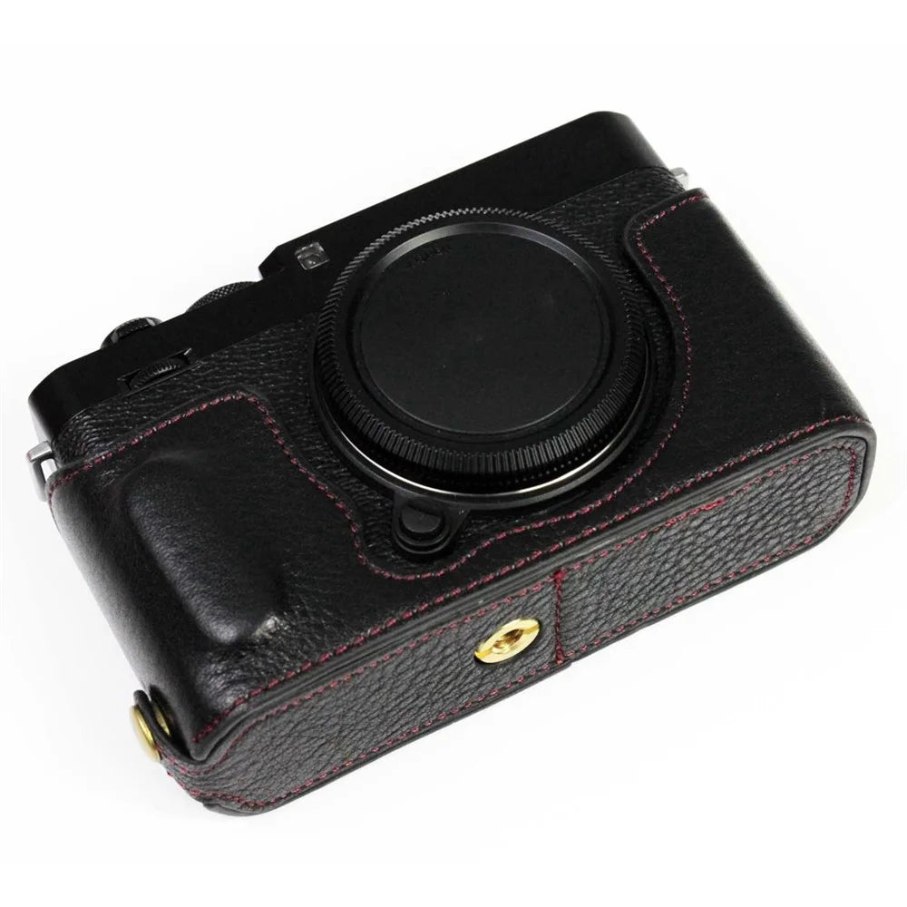 Genuine Leather Camera Bag Bottom Case Half Body Cover Protector with Battery Opening for Fuji X-E4 - Black - 3