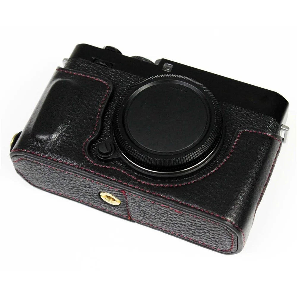 Genuine Leather Camera Bag Bottom Case Half Body Cover Protector with Battery Opening for Fuji X-E4 - Black - 4