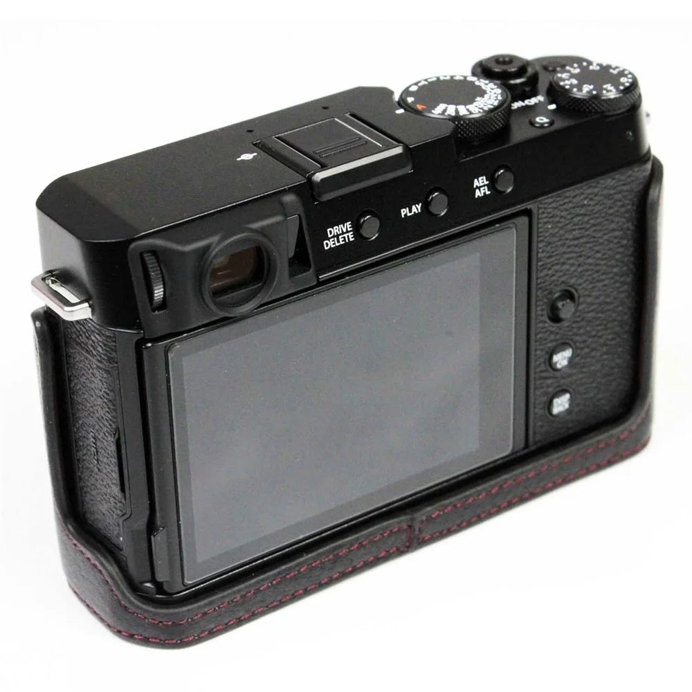 Genuine Leather Camera Bag Bottom Case Half Body Cover Protector with Battery Opening for Fuji X-E4 - Black - 5