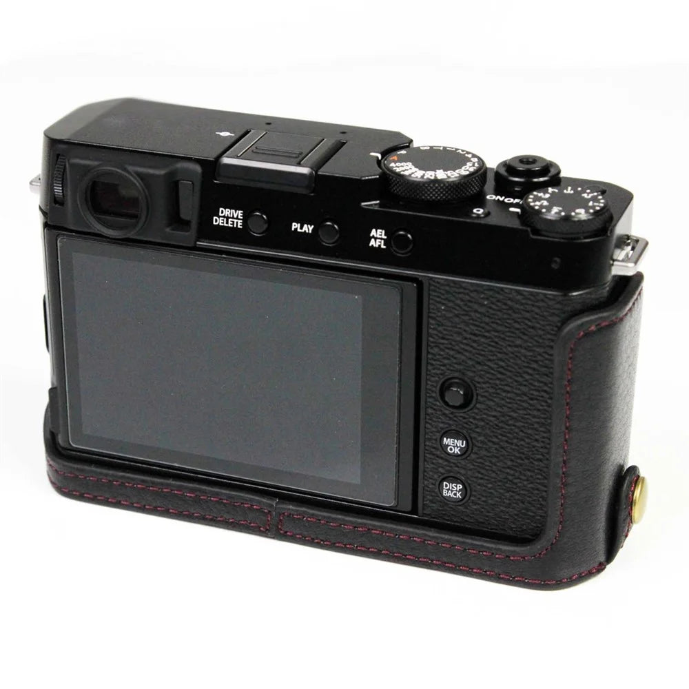 Genuine Leather Camera Bag Bottom Case Half Body Cover Protector with Battery Opening for Fuji X-E4 - Black - 6