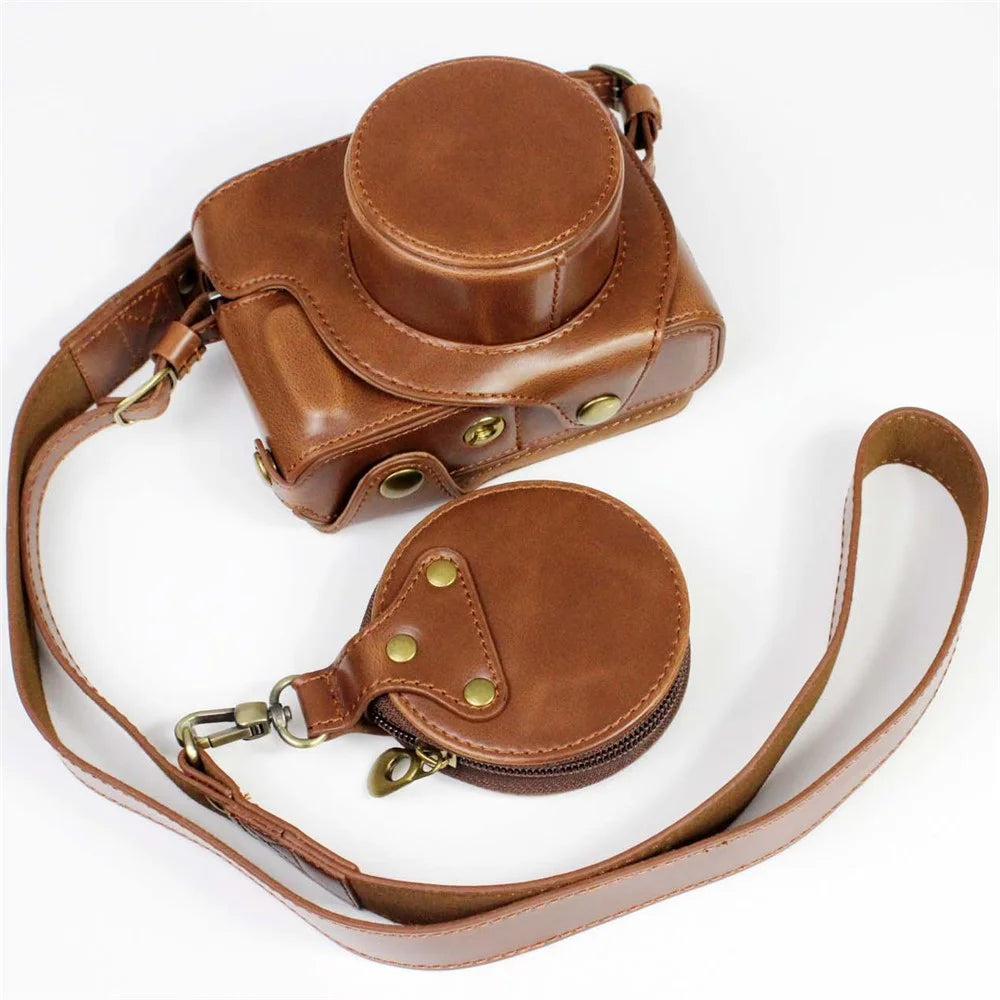PU Leather Camera Bag Case Lens Protective Cover with Battery Opening Shoulder Strap for Fuji X-E4 - Coffee - 1