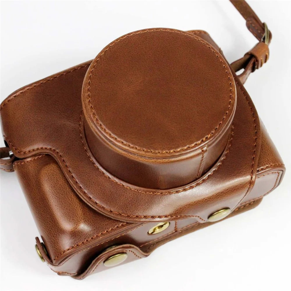 PU Leather Camera Bag Case Lens Protective Cover with Battery Opening Shoulder Strap for Fuji X-E4 - Coffee - 2
