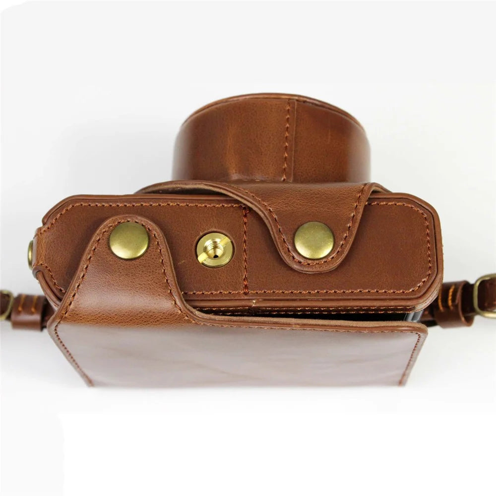 PU Leather Camera Bag Case Lens Protective Cover with Battery Opening Shoulder Strap for Fuji X-E4 - Coffee - 3
