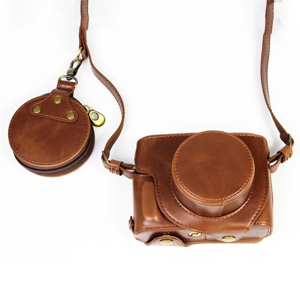 PU Leather Camera Bag Case Lens Protective Cover with Battery Opening Shoulder Strap for Fuji X-E4 - Coffee - 5