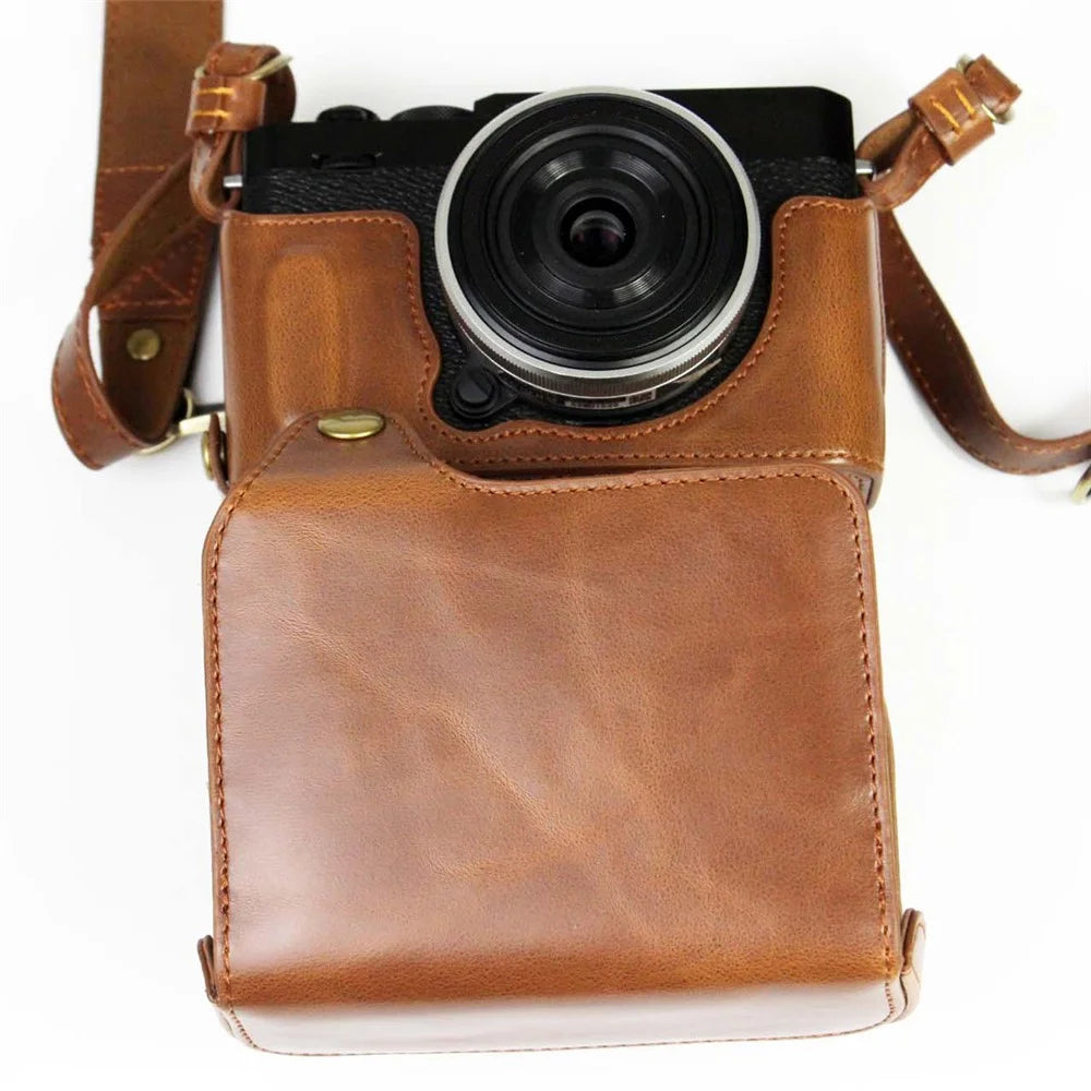 PU Leather Camera Bag Case Lens Protective Cover with Battery Opening Shoulder Strap for Fuji X-E4 - Coffee - 6