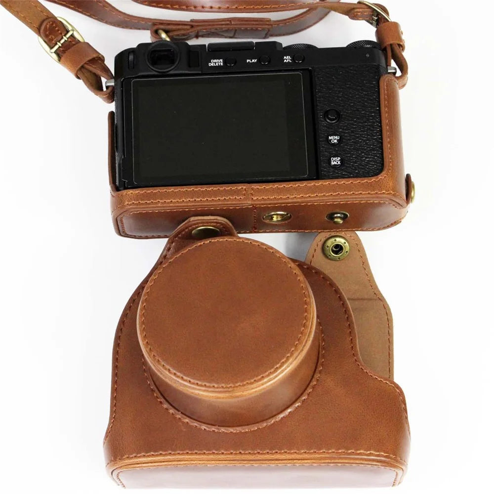 PU Leather Camera Bag Case Lens Protective Cover with Battery Opening Shoulder Strap for Fuji X-E4 - Coffee - 7