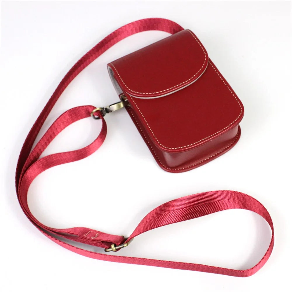 Camera Bag PU Leather Protective Case with Shoulder Strap for Canon Ricoh Sony Olympus - Red - 1