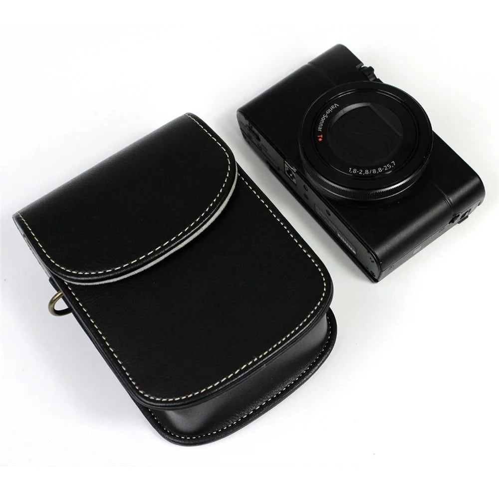 Camera Bag PU Leather Protective Case with Shoulder Strap for Canon Ricoh Sony Olympus - Red - 2