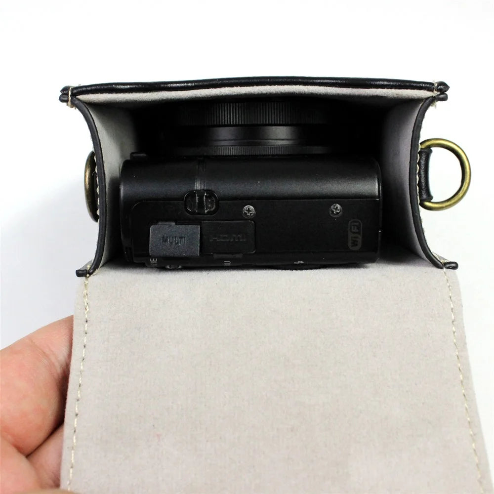 Camera Bag PU Leather Protective Case with Shoulder Strap for Canon Ricoh Sony Olympus - Red - 5