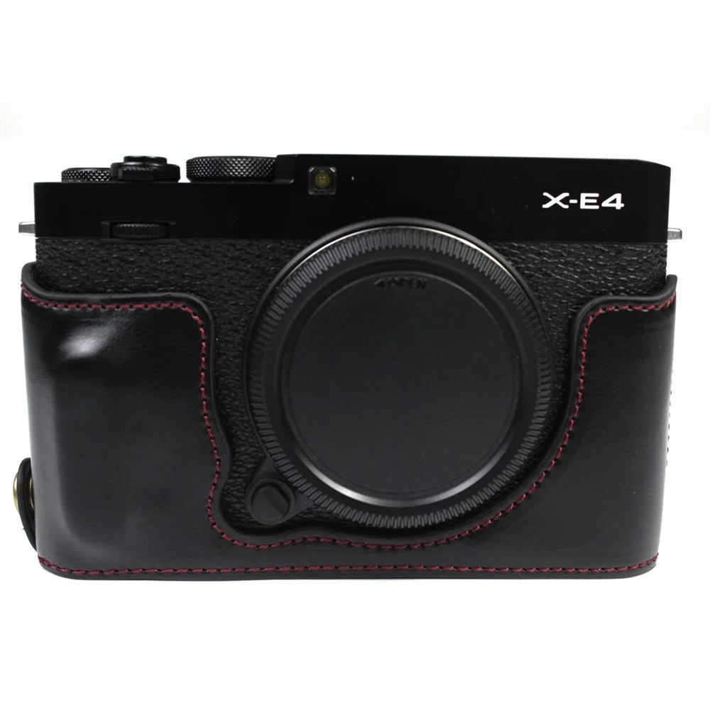 PU Leather Camera Bag Bottom Case Protective Half Body Cover with Battery Opening for Fuji X-E4 - Black - 2