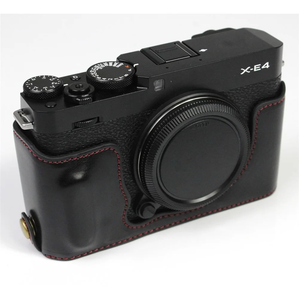 PU Leather Camera Bag Bottom Case Protective Half Body Cover with Battery Opening for Fuji X-E4 - Black - 3