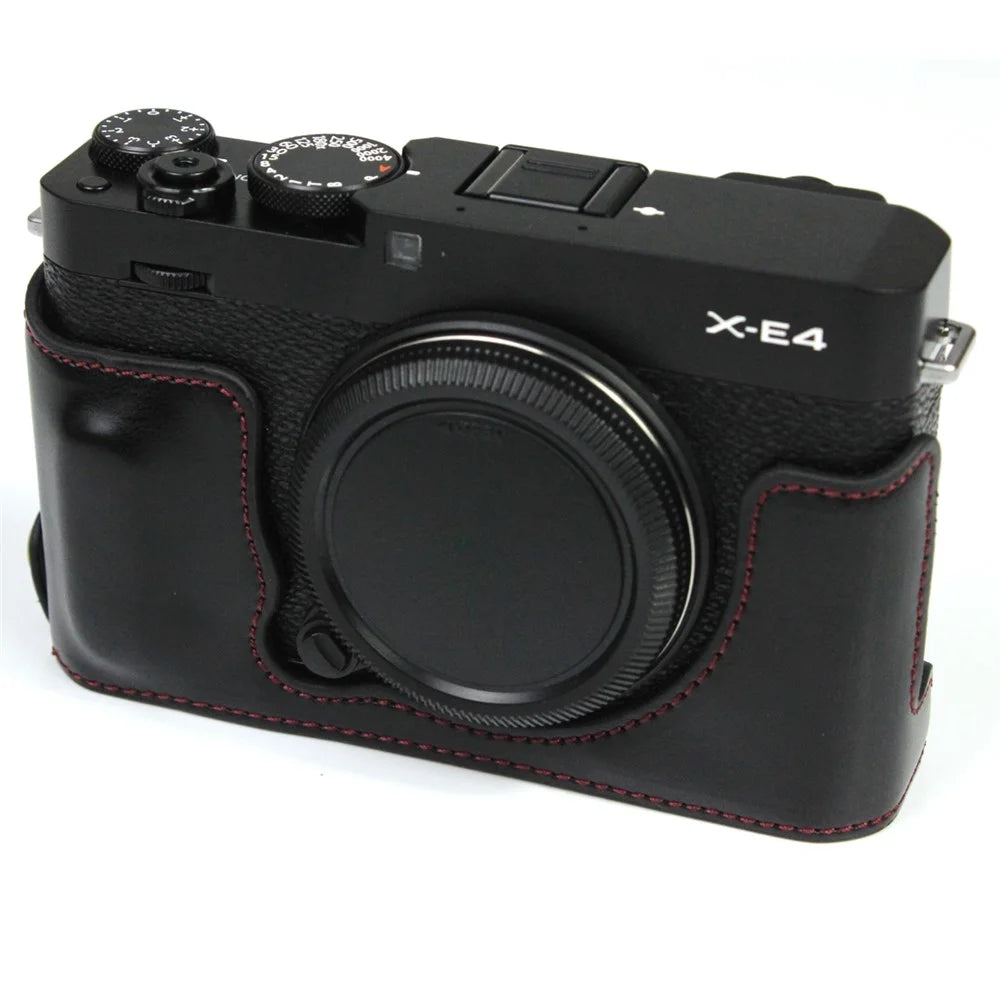 PU Leather Camera Bag Bottom Case Protective Half Body Cover with Battery Opening for Fuji X-E4 - Black - 4