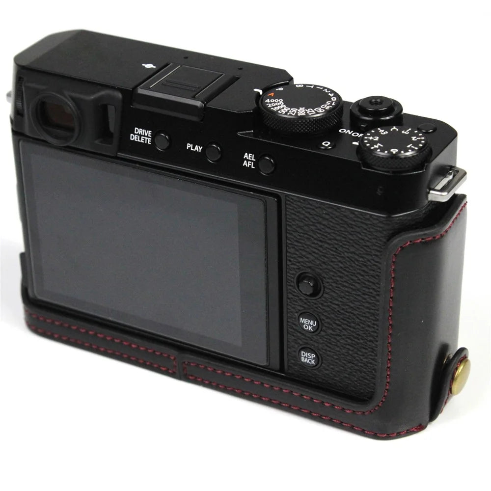 PU Leather Camera Bag Bottom Case Protective Half Body Cover with Battery Opening for Fuji X-E4 - Black - 5