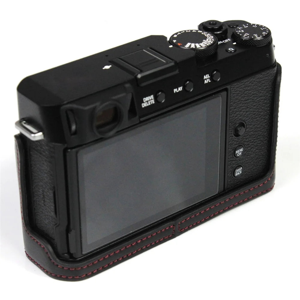 PU Leather Camera Bag Bottom Case Protective Half Body Cover with Battery Opening for Fuji X-E4 - Black - 6