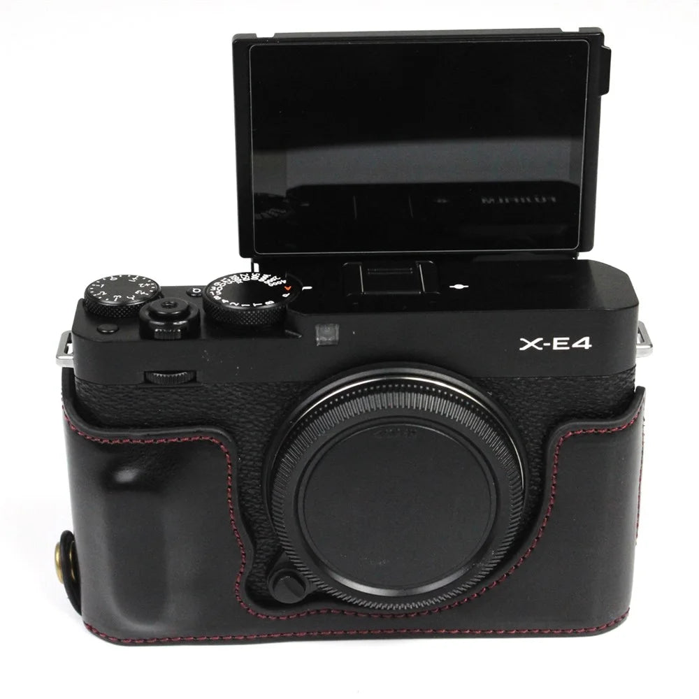 PU Leather Camera Bag Bottom Case Protective Half Body Cover with Battery Opening for Fuji X-E4 - Black - 7
