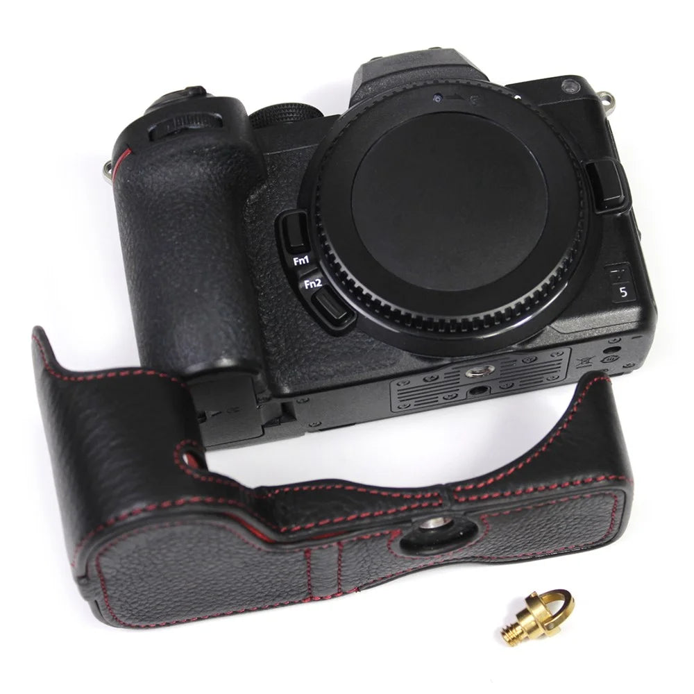 Genuine Leather Camera Bottom Case Protector Half Body Cover with Battery Opening for Nikon Z5/Z6/Z7/Z6II/Z62/Z7II/Z72 - Black - 3