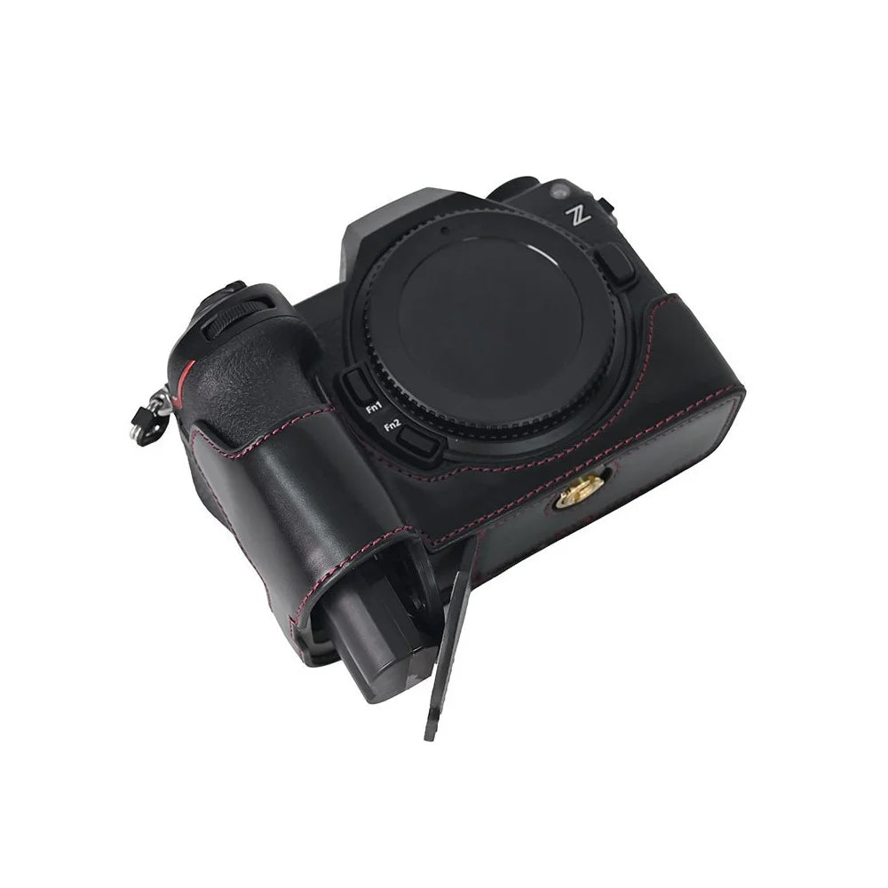 PU Leather Camera Protection Bottom Case Bag Half Body Cover with Battery Opening for Nikon Z5/Z6/Z7/Z6II/Z62/Z7II/Z72 - Black - 7