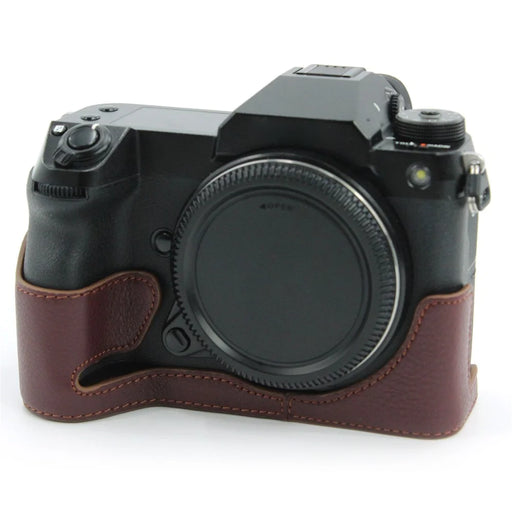 Camera Bottom Case Genuine Leather Protective Half Body Cover with Battery Opening for Fuji GFX100S / GFX100S II / GFX 50S II - Coffee - 1