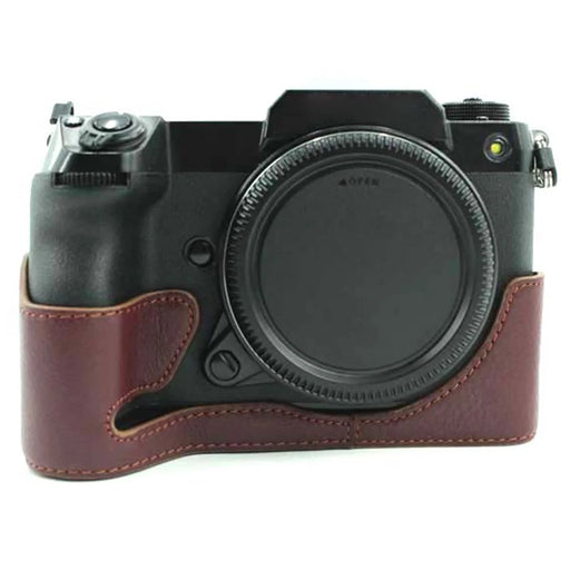 Camera Bottom Case Genuine Leather Protective Half Body Cover with Battery Opening for Fuji GFX100S / GFX100S II / GFX 50S II - Coffee - 2