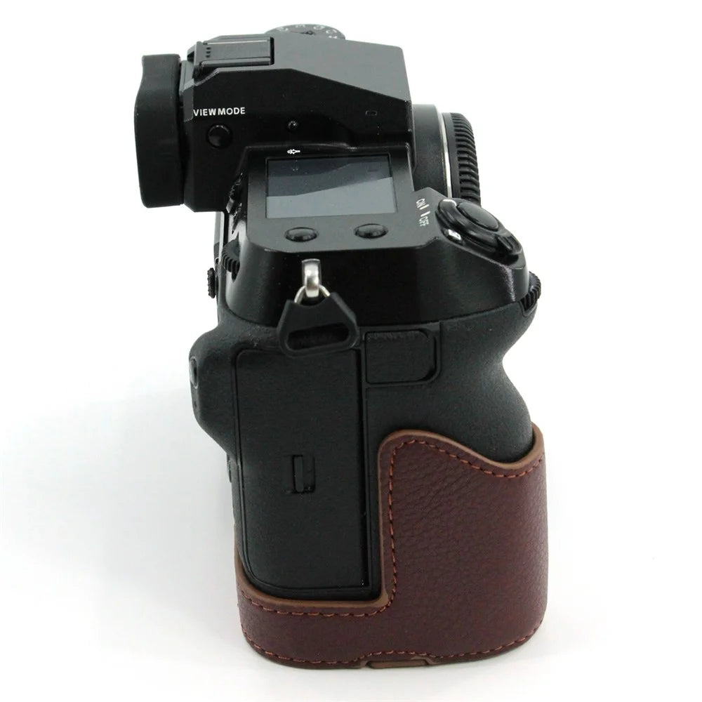 Camera Bottom Case Genuine Leather Protective Half Body Cover with Battery Opening for Fuji GFX100S / GFX100S II / GFX 50S II - Coffee - 4