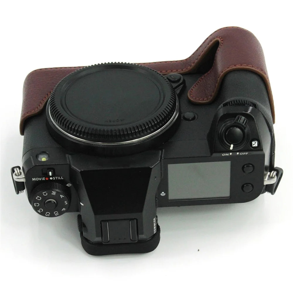 Camera Bottom Case Genuine Leather Protective Half Body Cover with Battery Opening for Fuji GFX100S / GFX100S II / GFX 50S II - Coffee - 6
