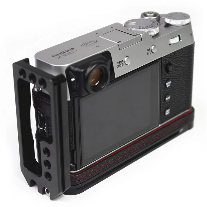 Genuine Leather Camera Half Body Cover Bottom Case Quick Release Plate Set for Fuji X100V - Litchi Texture Black - 5