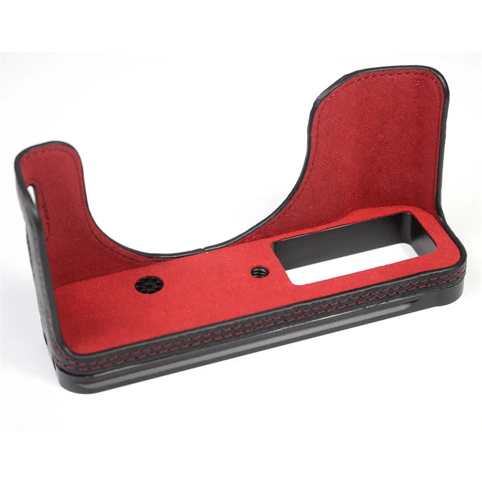 Genuine Leather Camera Half Body Cover Bottom Case Quick Release Plate Set for Fuji X100V - Litchi Texture Black - 7