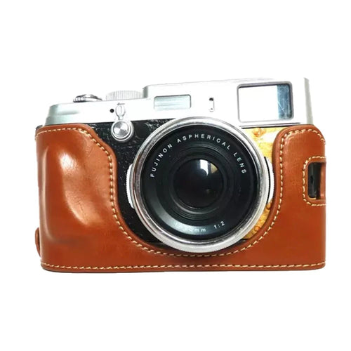 Camera Protection Bottom Case PU Leather Cover Bag with Battery Opening for Fuji X100/X100S/X100T - Brown - 1