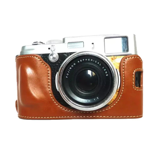 Camera Protection Bottom Case PU Leather Cover Bag with Battery Opening for Fuji X100/X100S/X100T - Brown - 1