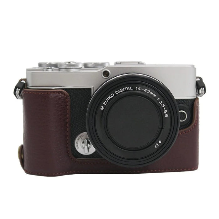 Camera Bottom Case Genuine Leather Protective Half Cover with Battery Opening for Olympus PEN E-P7/EP7 - Coffee - 7