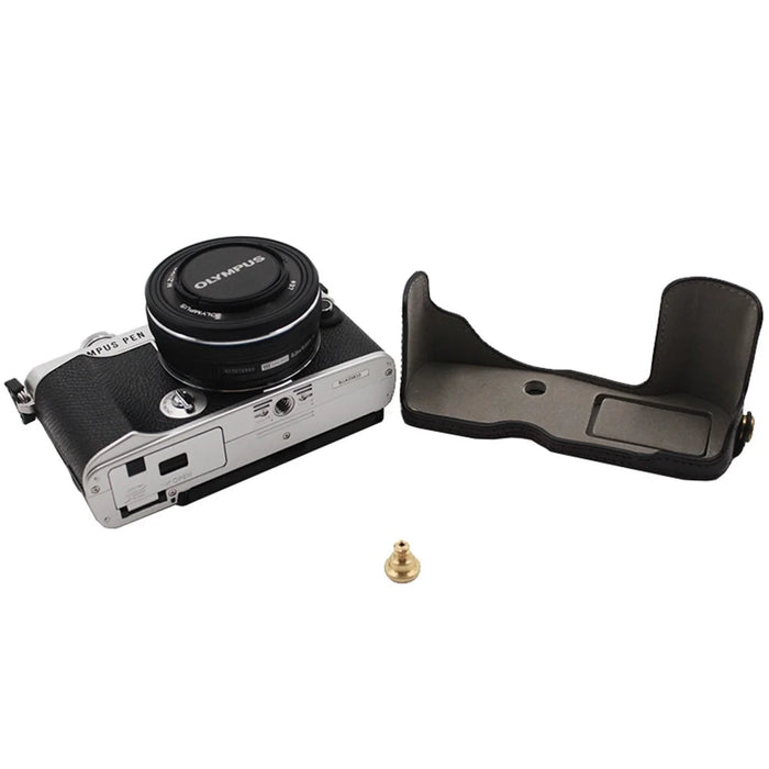 PU Leather Camera Bottom Case Protection Half Cover with Battery Opening for Olympus PEN E-P7/EP7 - Black - 3