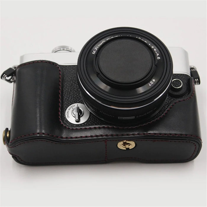 PU Leather Camera Bottom Case Protection Half Cover with Battery Opening for Olympus PEN E-P7/EP7 - Black - 6