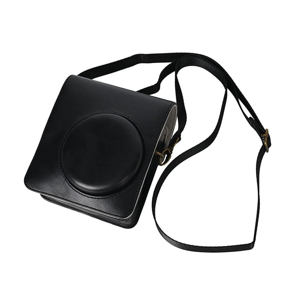 For Fujifilm Instax Mini 40 Case PU Leather Camera Bag Cover with Shoulder Strap - Black - 1