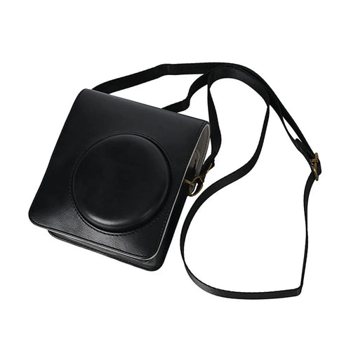 For Fujifilm Instax Mini 40 Case PU Leather Camera Bag Cover with Shoulder Strap - Black - 1