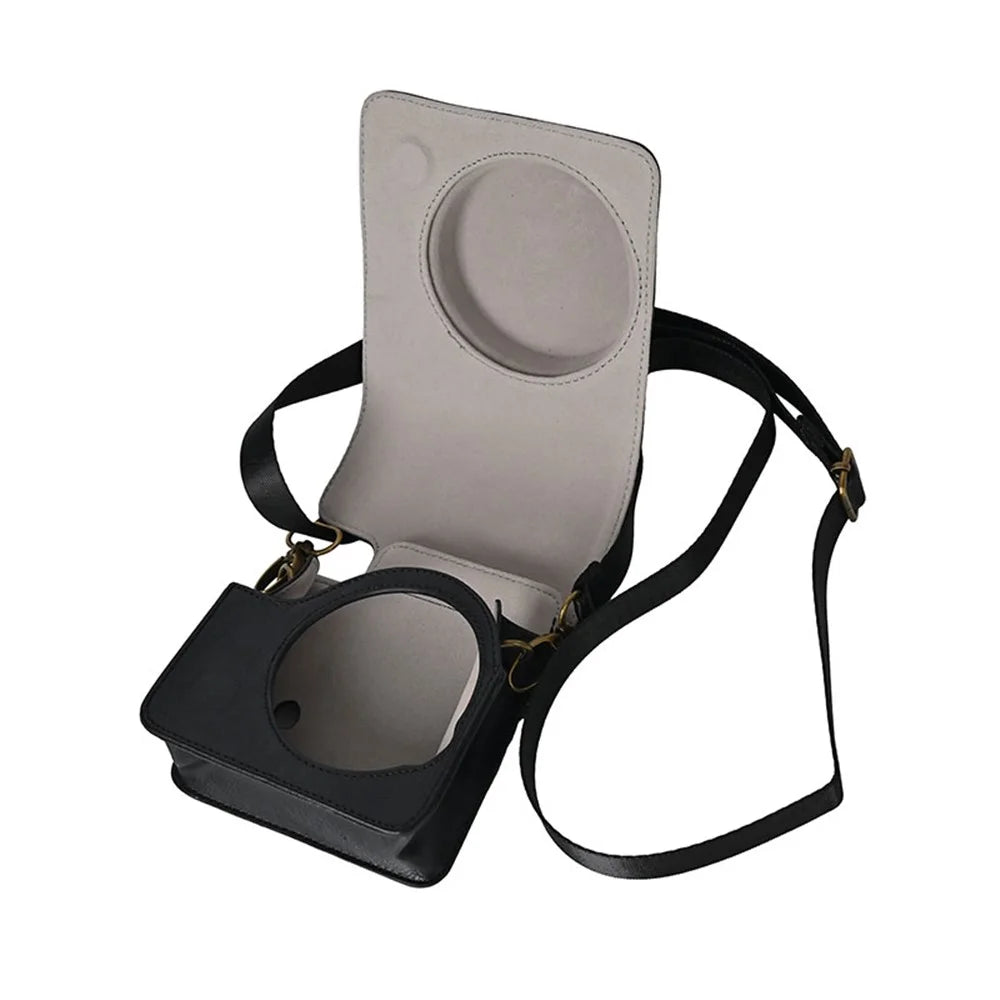 For Fujifilm Instax Mini 40 Case PU Leather Camera Bag Cover with Shoulder Strap - Black - 2