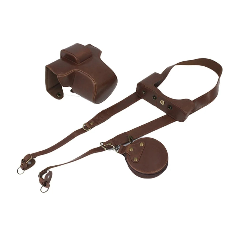 PU Leather Detachable Camera Bag Case Battery Opening Design Protective Cover with Lens Pouch and Shoulder Strap for Nikon Z fc 28mm - Coffee - 1