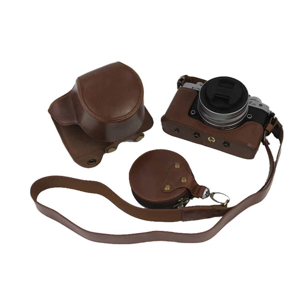 PU Leather Detachable Camera Bag Case Battery Opening Design Protective Cover with Lens Pouch and Shoulder Strap for Nikon Z fc 28mm - Coffee - 2