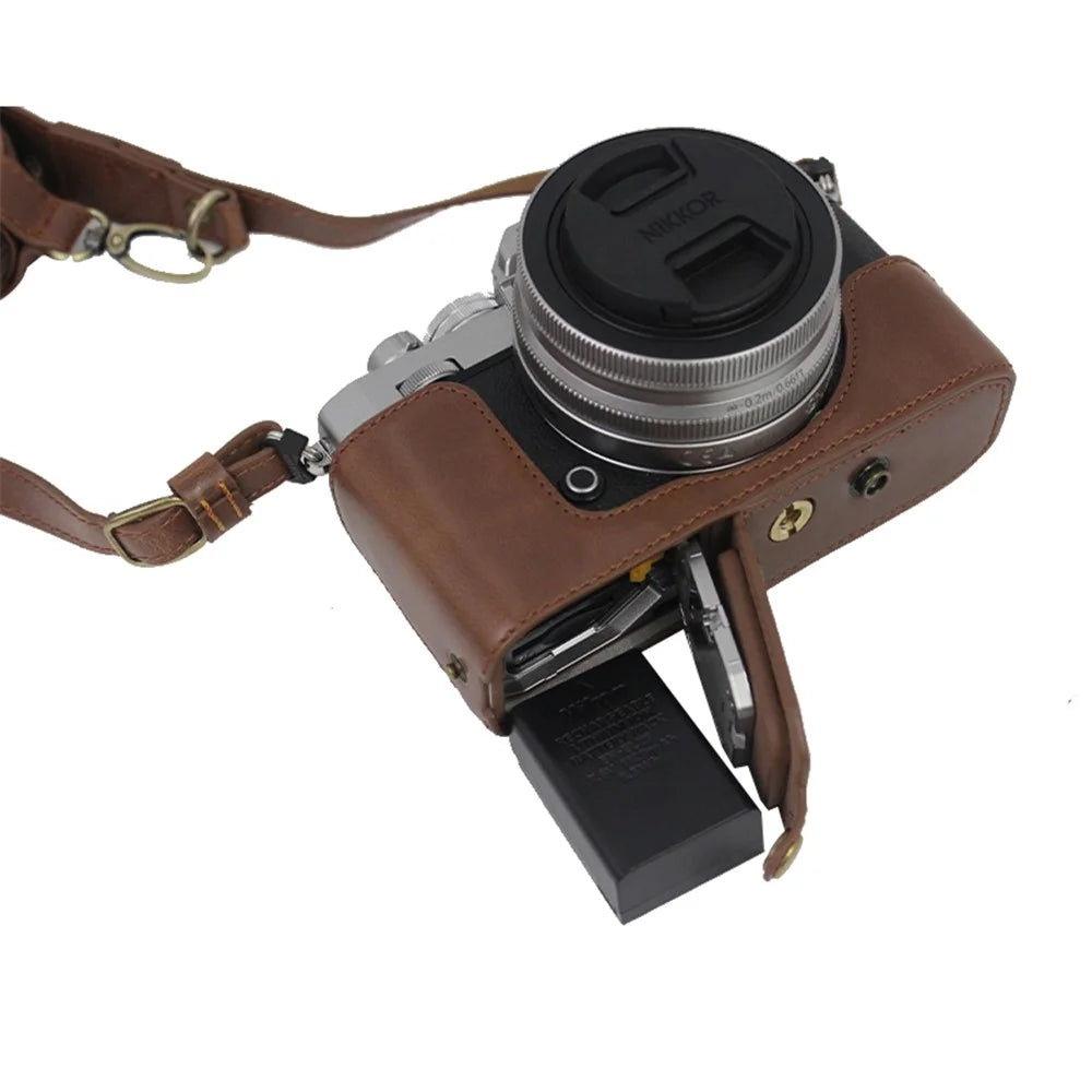 PU Leather Detachable Camera Bag Case Battery Opening Design Protective Cover with Lens Pouch and Shoulder Strap for Nikon Z fc 28mm - Coffee - 3