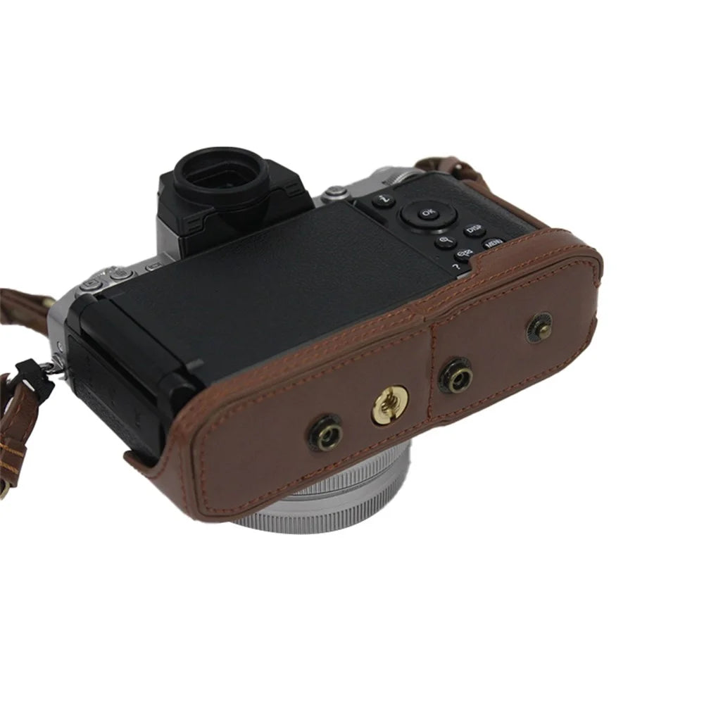 PU Leather Detachable Camera Bag Case Battery Opening Design Protective Cover with Lens Pouch and Shoulder Strap for Nikon Z fc 28mm - Coffee - 4
