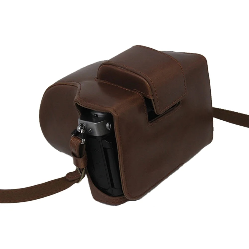 PU Leather Detachable Camera Bag Case Battery Opening Design Protective Cover with Lens Pouch and Shoulder Strap for Nikon Z fc 28mm - Coffee - 6