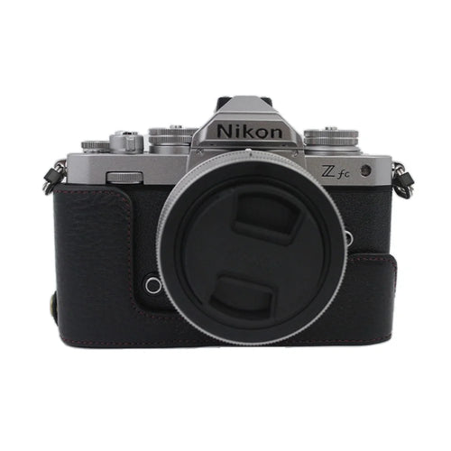 Genuine Leather Camera Bottom Case Protective Half Body Cover with Battery Opening for Nikon Z fc - Black - 1