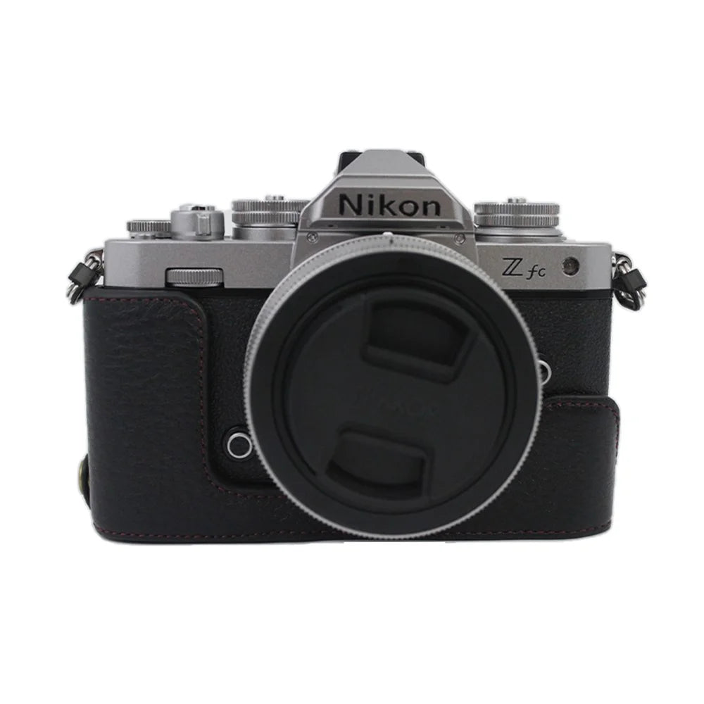 Genuine Leather Camera Bottom Case Protective Half Body Cover with Battery Opening for Nikon Z fc - Black - 1